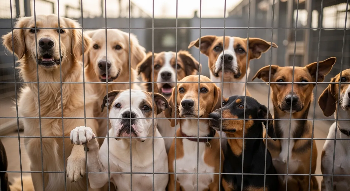 Dogs at a shelter awaiting adoption.