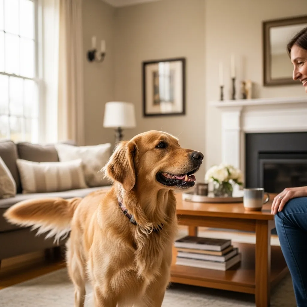 Golden Retriever gazing adoringly at owner.