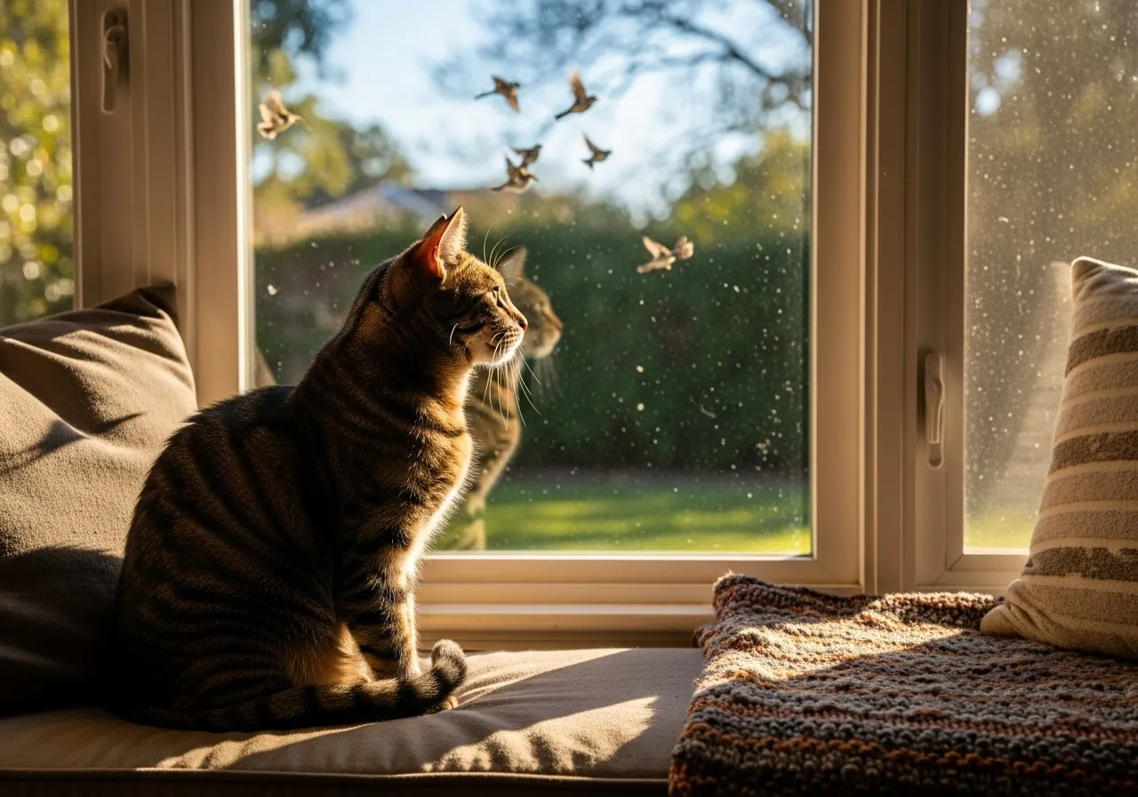Tabby cat birdwatching.