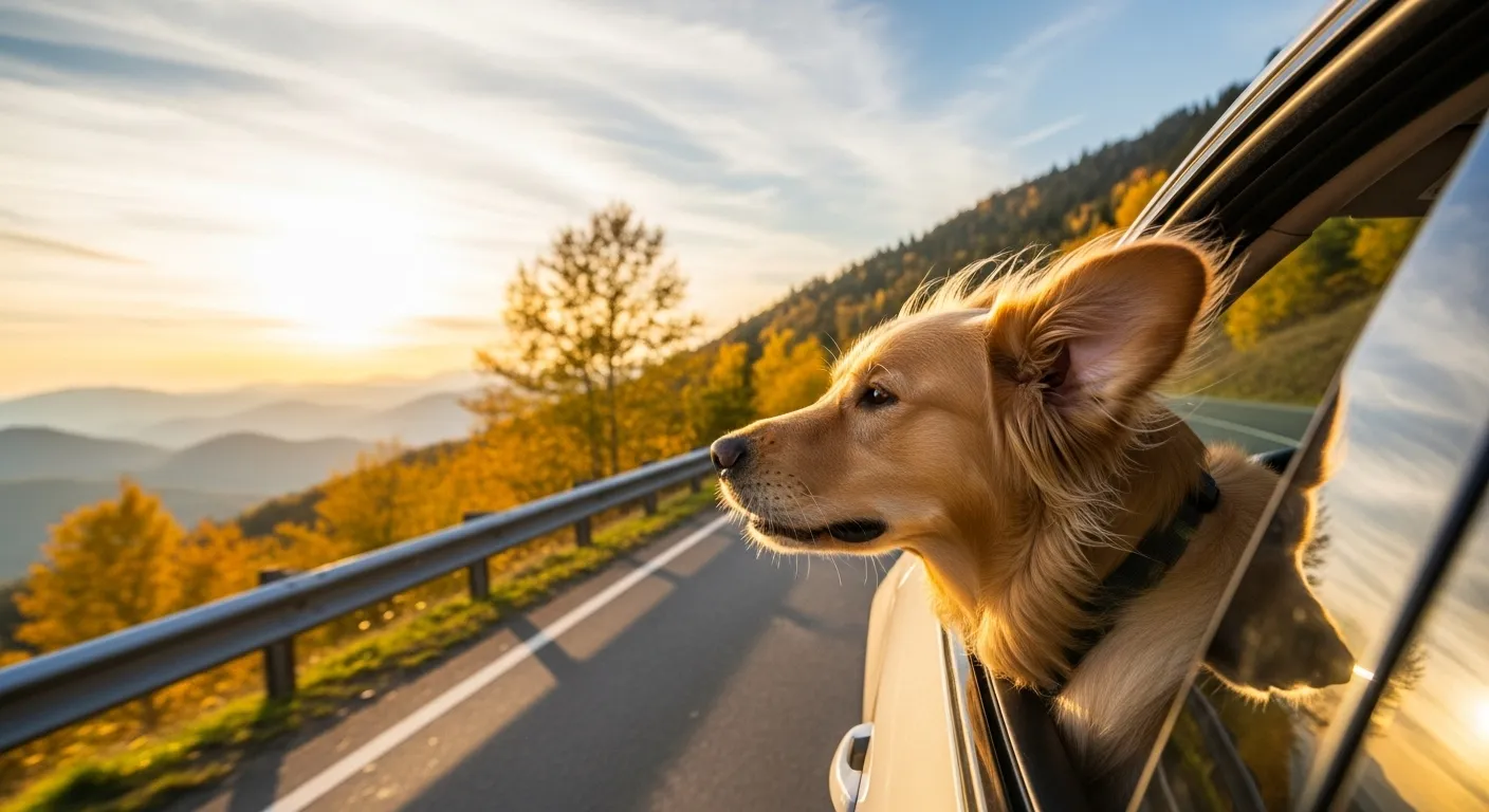 Dog enjoying a car ride.