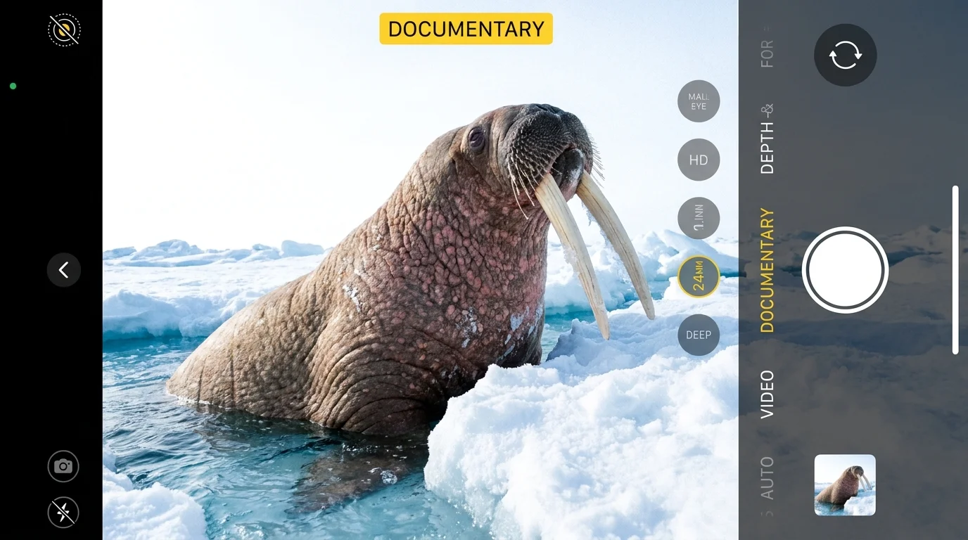 A walrus sleeping on an ice floe with its ivory tusks hooked into the ice for stability.