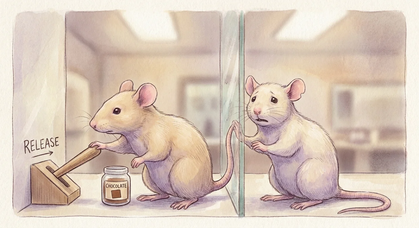 A watercolor illustration of a rat choosing to save a companion rather than eat a chocolate treat.