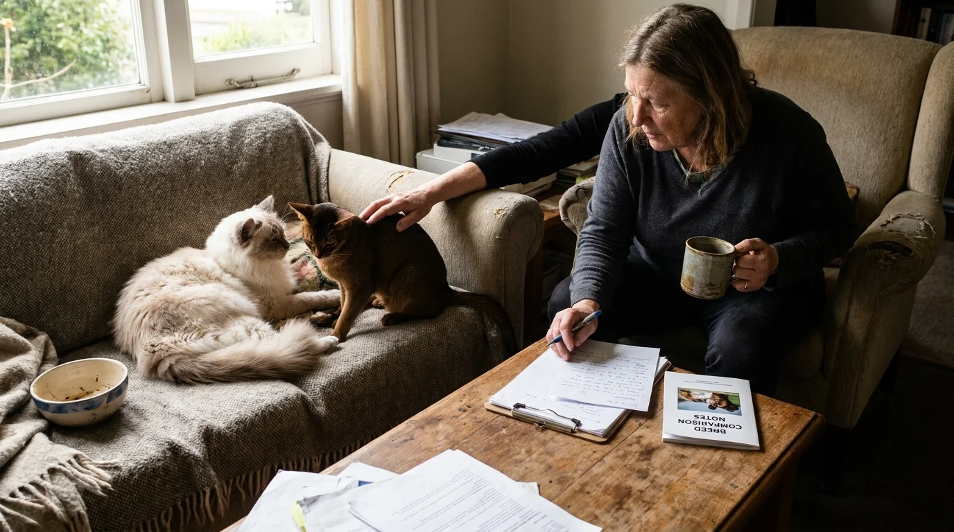 Editorial photograph illustrating: Side-by-Side Comparison of Social Cat Breeds
