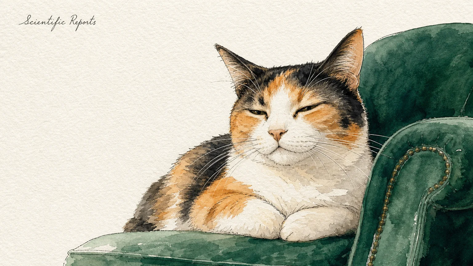 Watercolor illustration of a cat performing a 'slow blink' with half-closed eyes, showing affection.