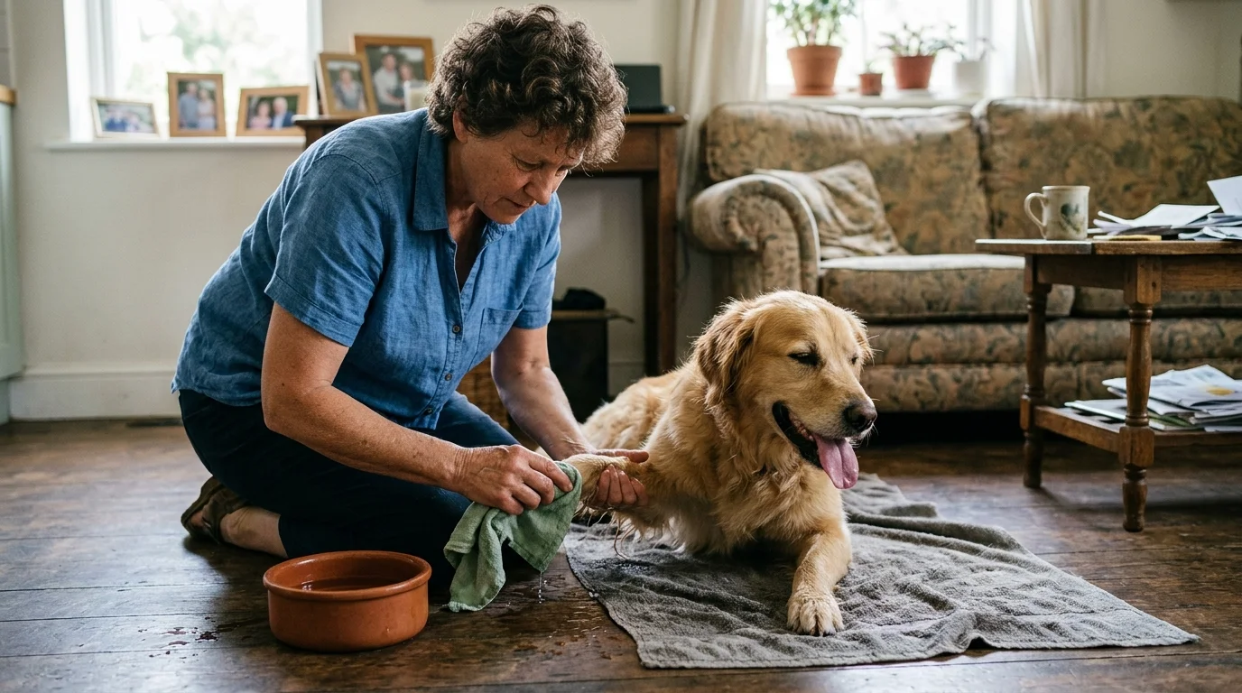 Editorial photograph illustrating: Immediate Steps to Cool an Overheated Dog