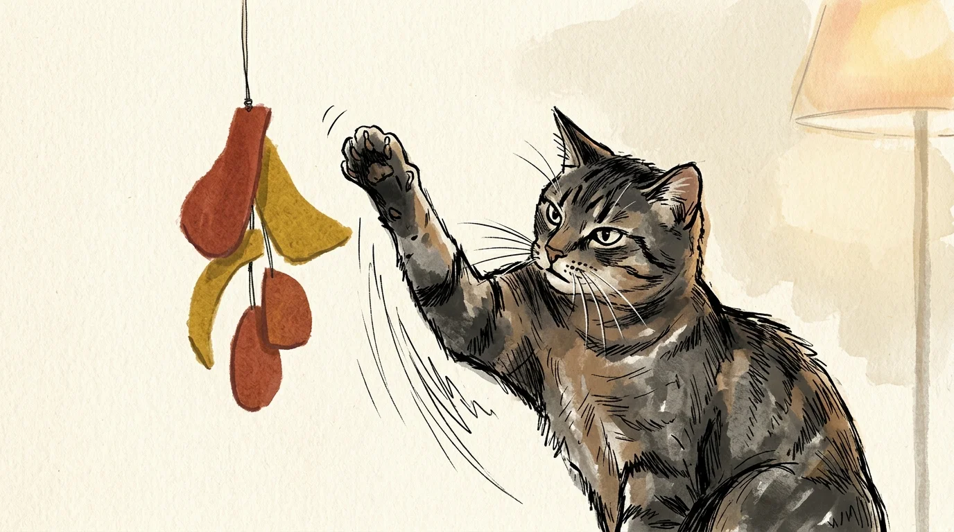 An illustration of a cat swiping defensive paws with claws out, showing sudden irritability.