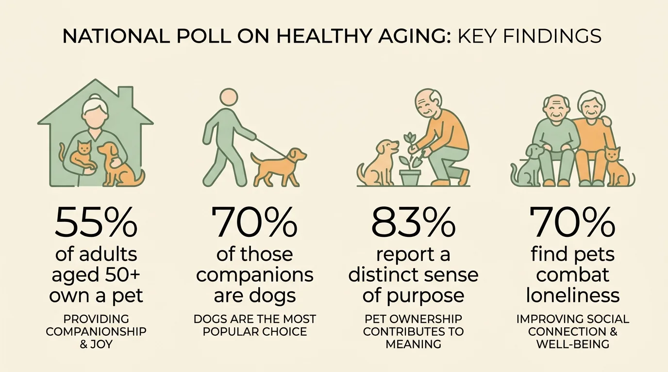 An infographic showing pet ownership statistics for adults over 50, highlighting that pets provide a sense of purpose.