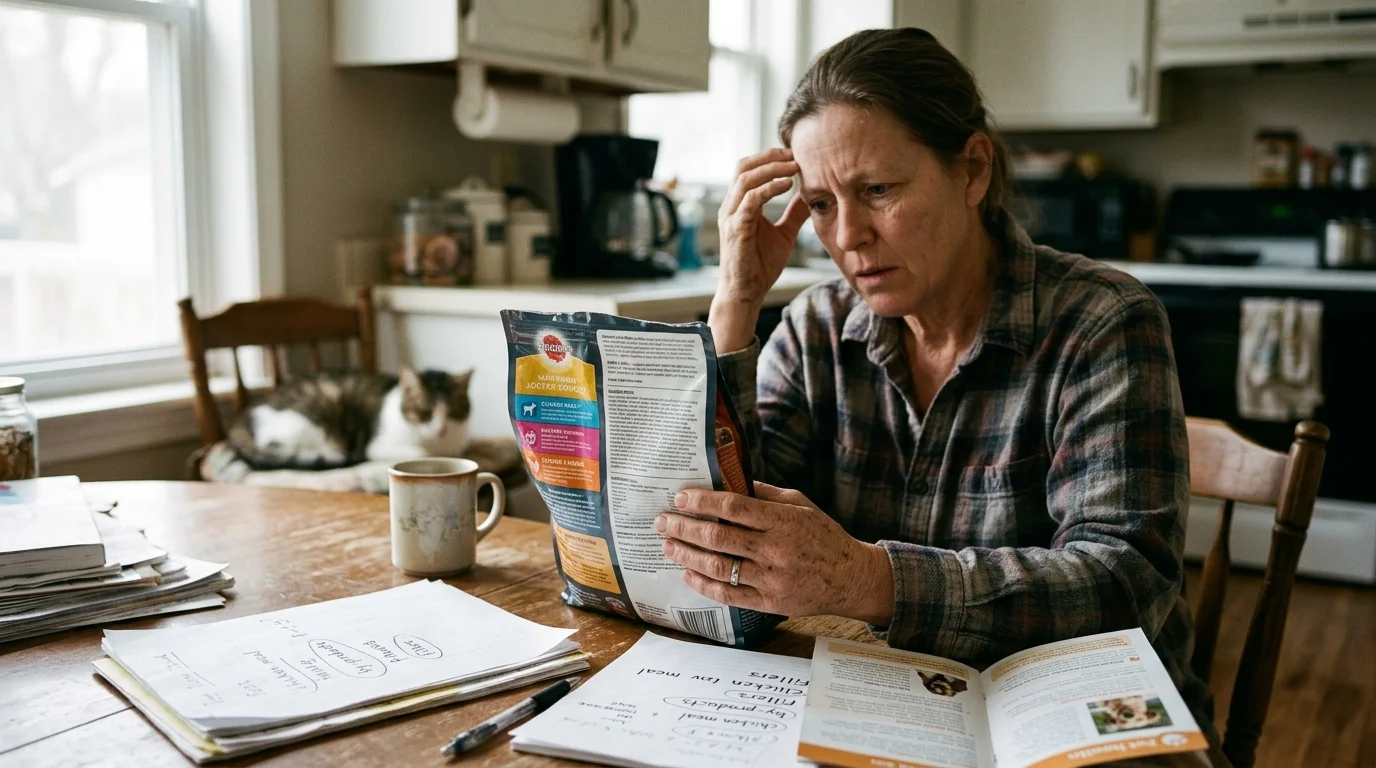 Editorial photograph illustrating: Why Pet Food Marketing vs Real Quality Confuses Pet Parents
